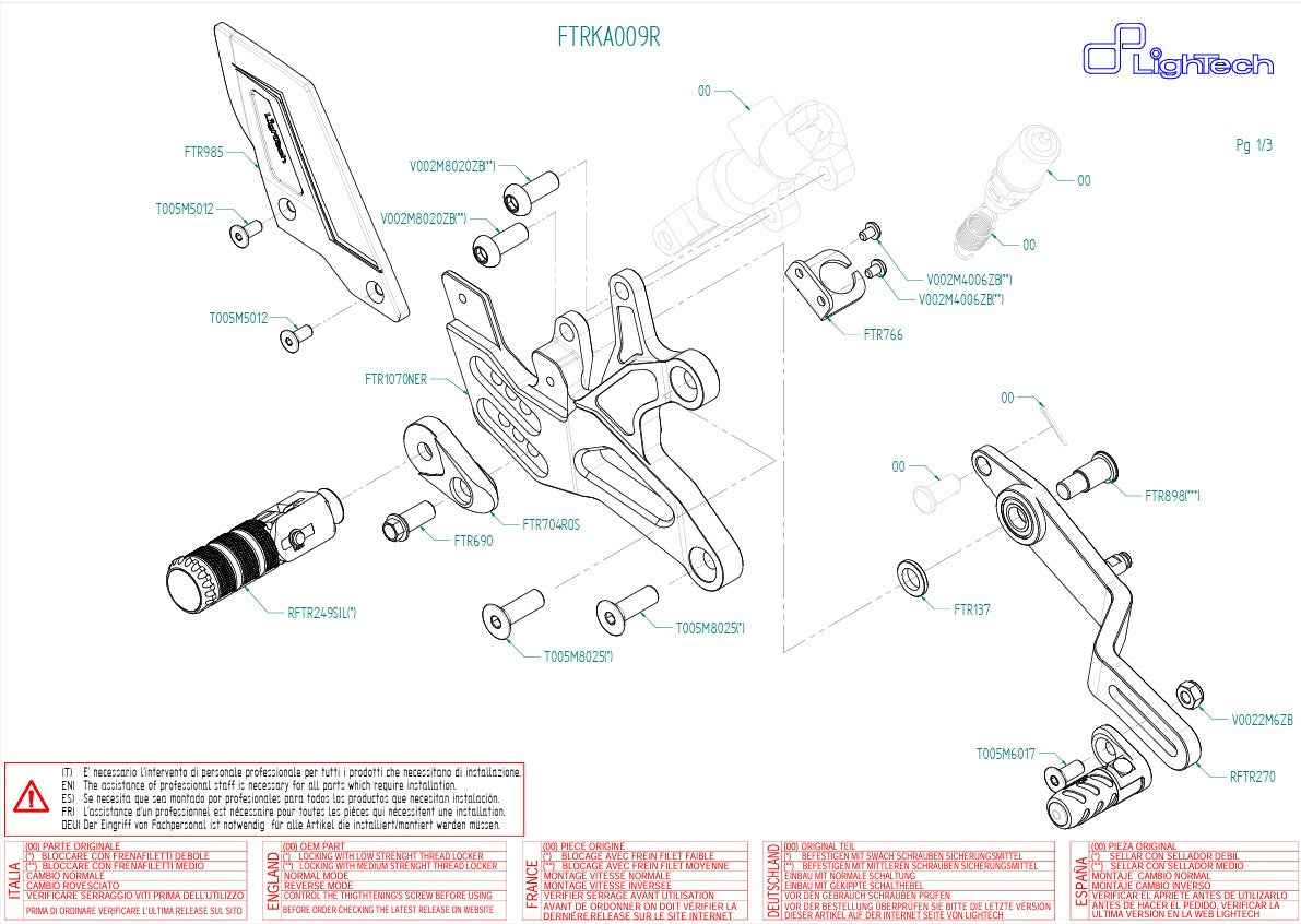 Fußrastenanlage R LighTech Umkehrschaltung Kawasaki ZX-6R/636/RR (05-25) FTRKA009R