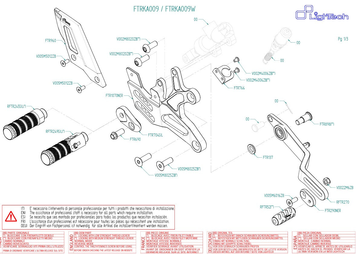 Fußrastenanlage LighTech Umkehrschaltung Kawasaki ZX-6R/636/RR (05-25) FTRKA009/W