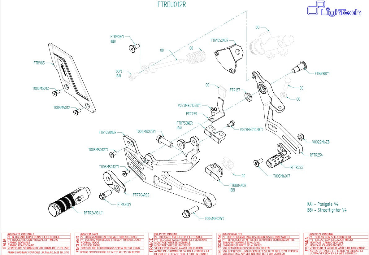 Fußrastenanlage R LighTech Ducati Panigale V4/S/R (18-24) FTRDU012R