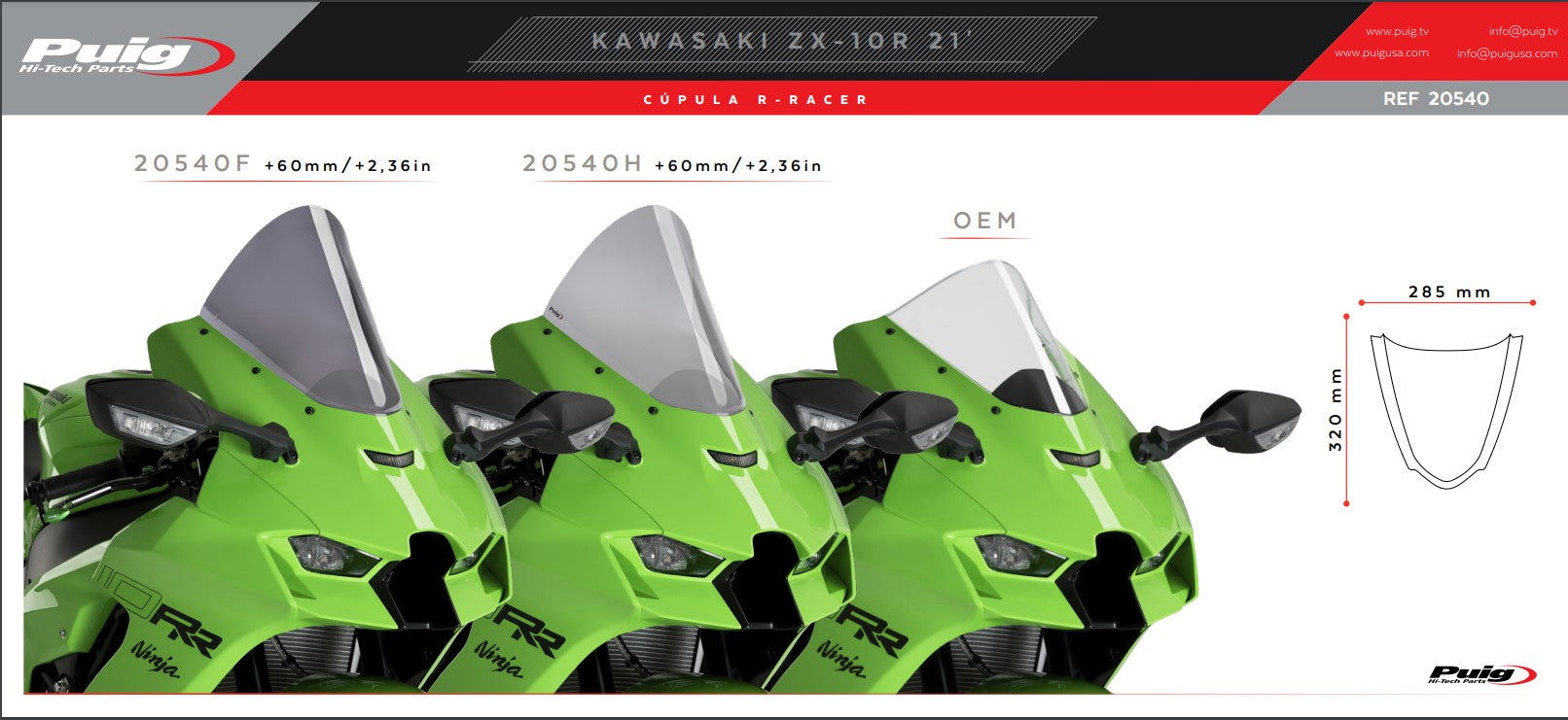 Puig R-Racer Windshield Kawasaki ZX-10R/RR (21-25) 20540