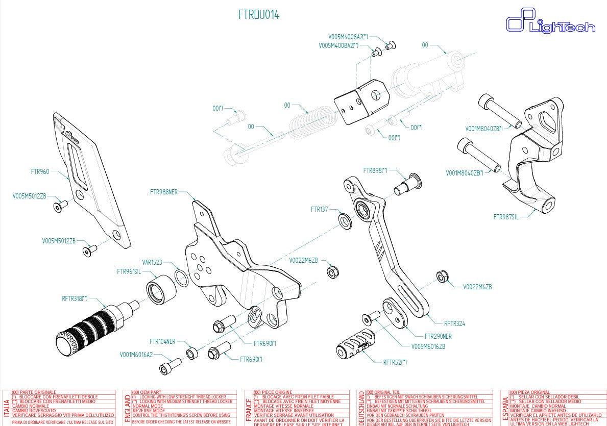 Fußrastenanlage Track-Use LighTech Umkehrschaltung Ducati Panigale 1299/S (15-18) FTRDU014