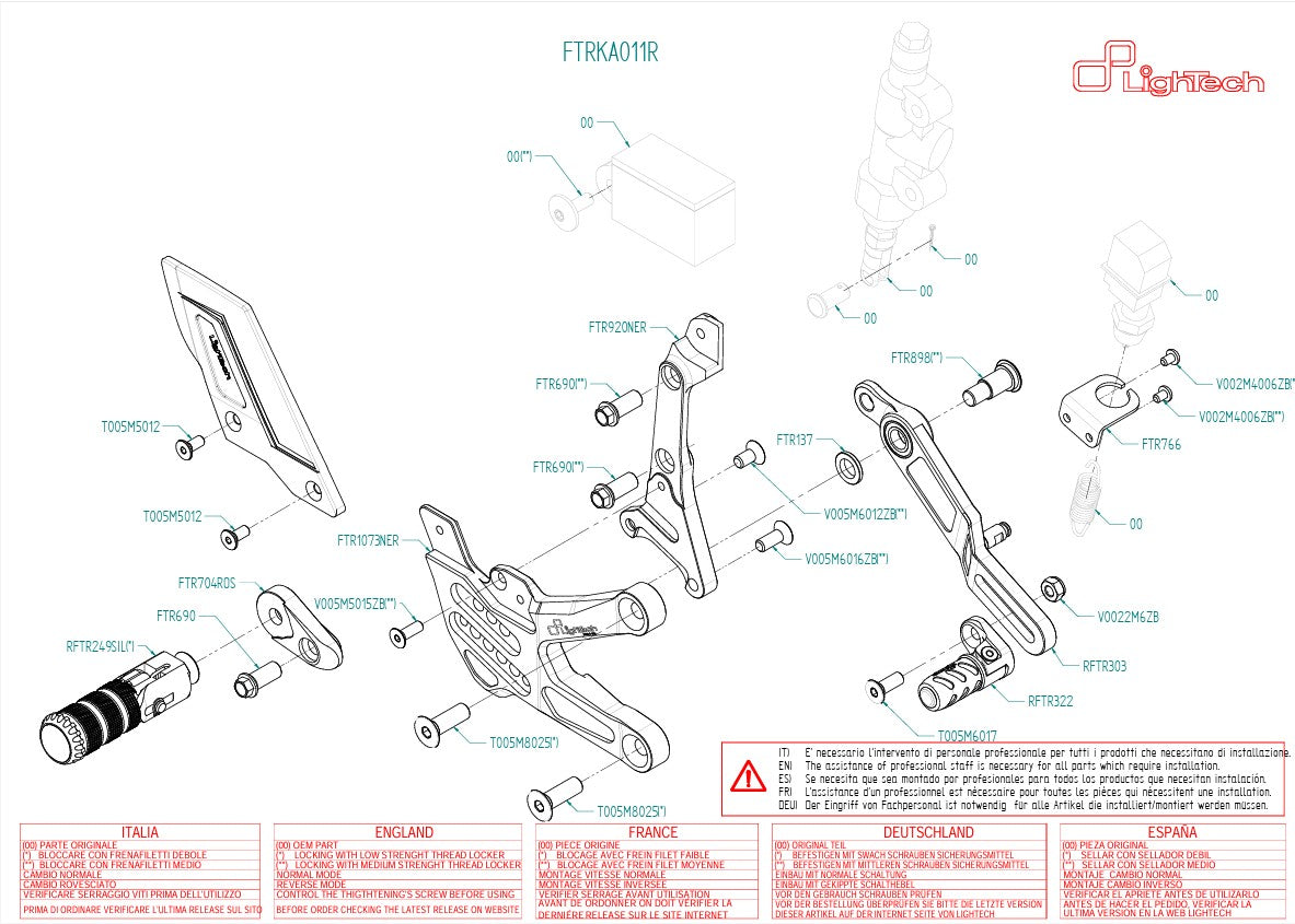 Fußrastenanlage R LighTech Kawasaki ZX-10 R/RR (21-25) FTRKA011R