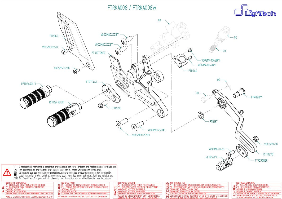 Fußrastenanlage LighTech Kawasaki ZX-6R/636/RR (05-25) FTRKA008/W