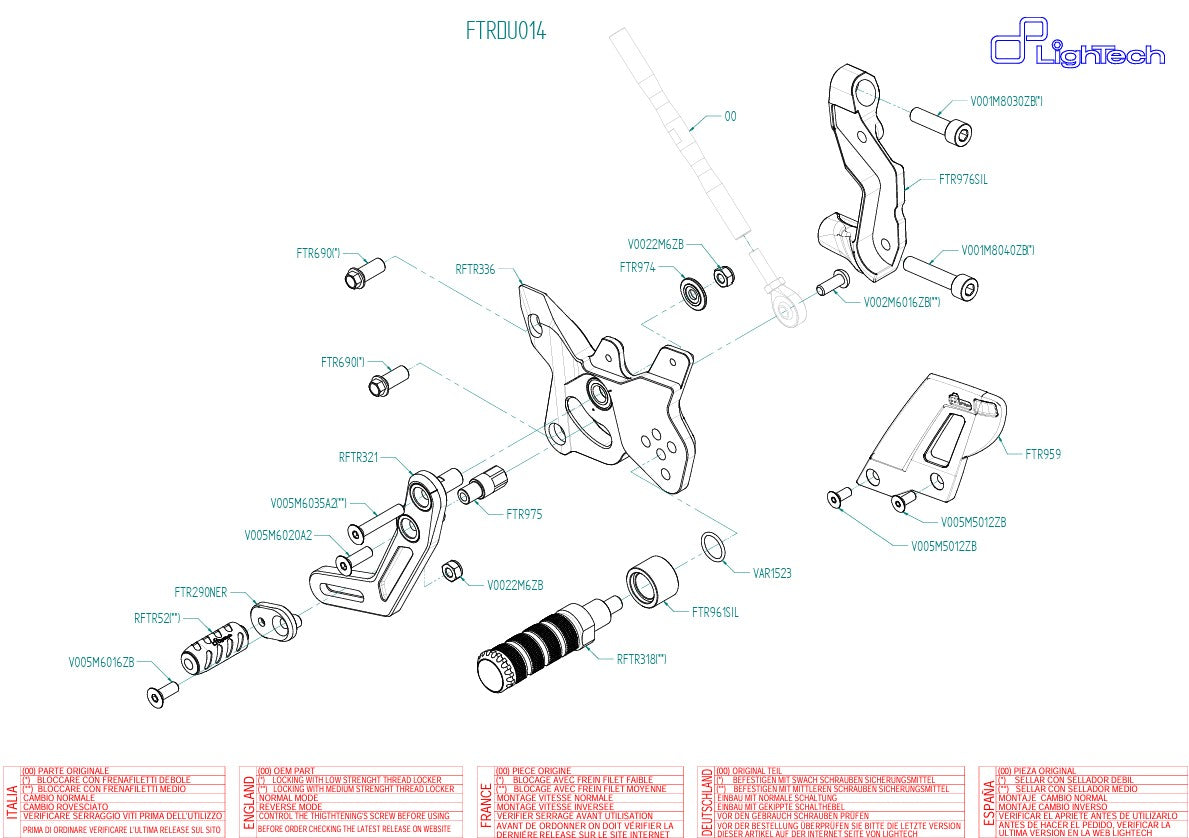 Fußrastenanlage Track-Use LighTech Umkehrschaltung Ducati Panigale 1299/S (15-18) FTRDU014