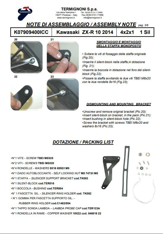 Termignoni Komplettanlage Titanium Kawasaki ZX-10 R/RR (16-20) K08010200TCC