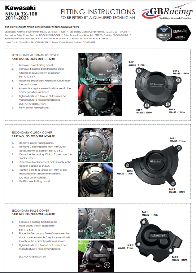 Motordeckel Protektoren Komplettset GBRacing Kawasaki ZX-10 R/RR (11-20)