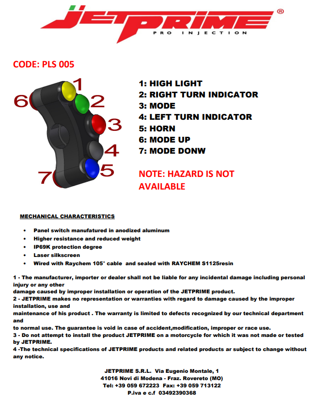 Lenkerschalter Street links JetPrime Ducati Panigale 899 (13-16) JP PLS 005