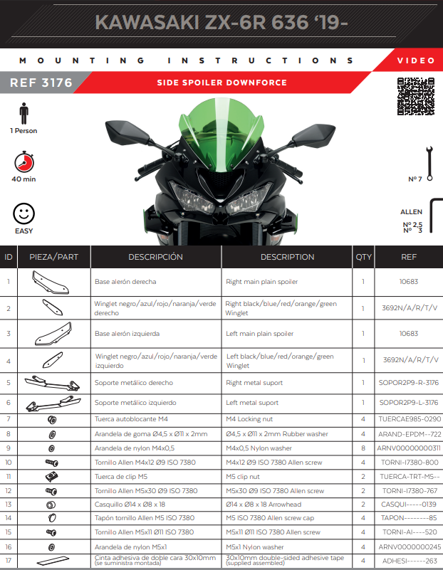 Puig Winglets Spoiler Downforce Kawasaki ZX-6R 636 (18-23) 3176