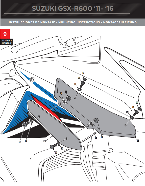 Puig Winglets Spoiler Downforce Suzuki GSX-R 600/750 (11-16) 3163