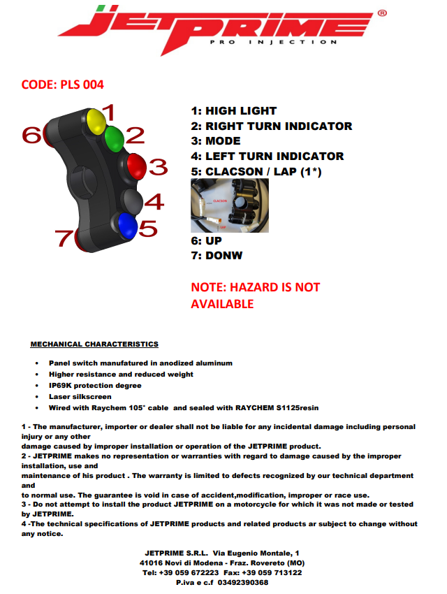 Lenkerschalter Street links JetPrime Kawasaki ZX-10 R/RR (16-20) JP PLS 004