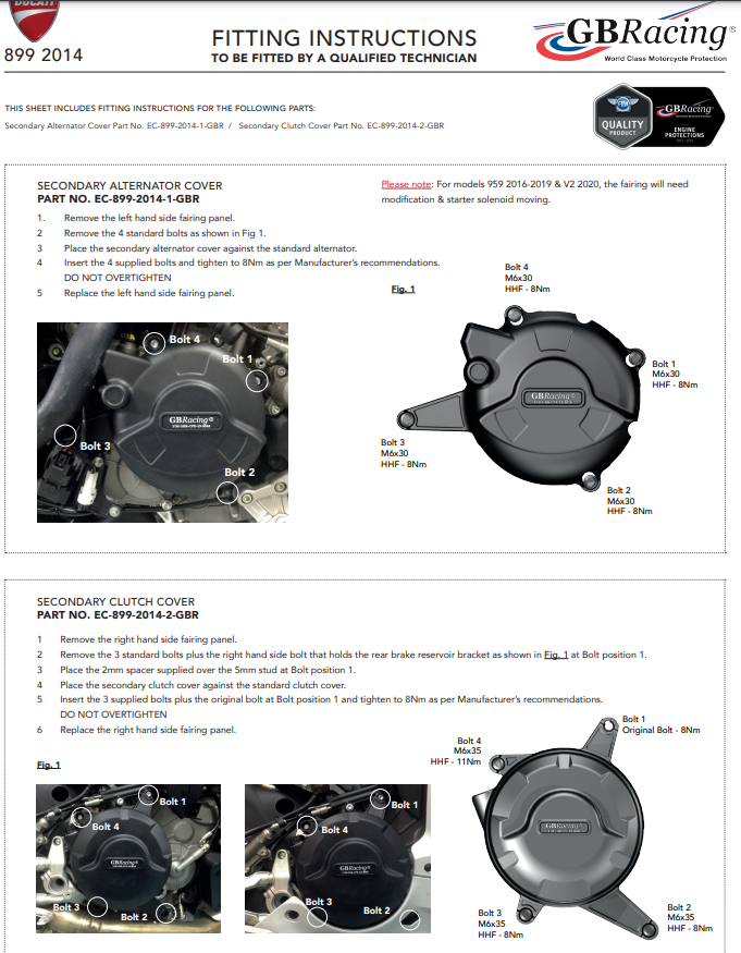 Motordeckel Protektoren Komplettset GBRacing Ducati Panigale 899 (13-16)