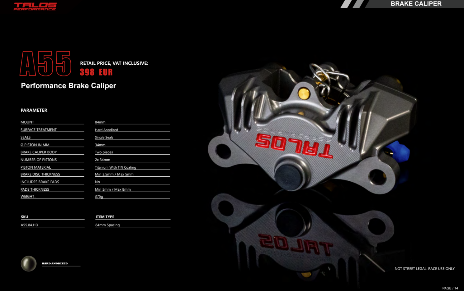 Talos P2 34 CNC Racing 84mm remklauw achter | A55.84.HD 